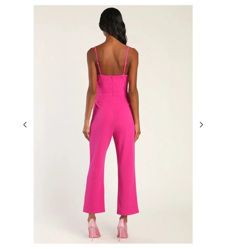 Lulu's Hot Pink V-Neck Sleeveless Jumpsuit (XS) NWT - Picture 3 of 3
